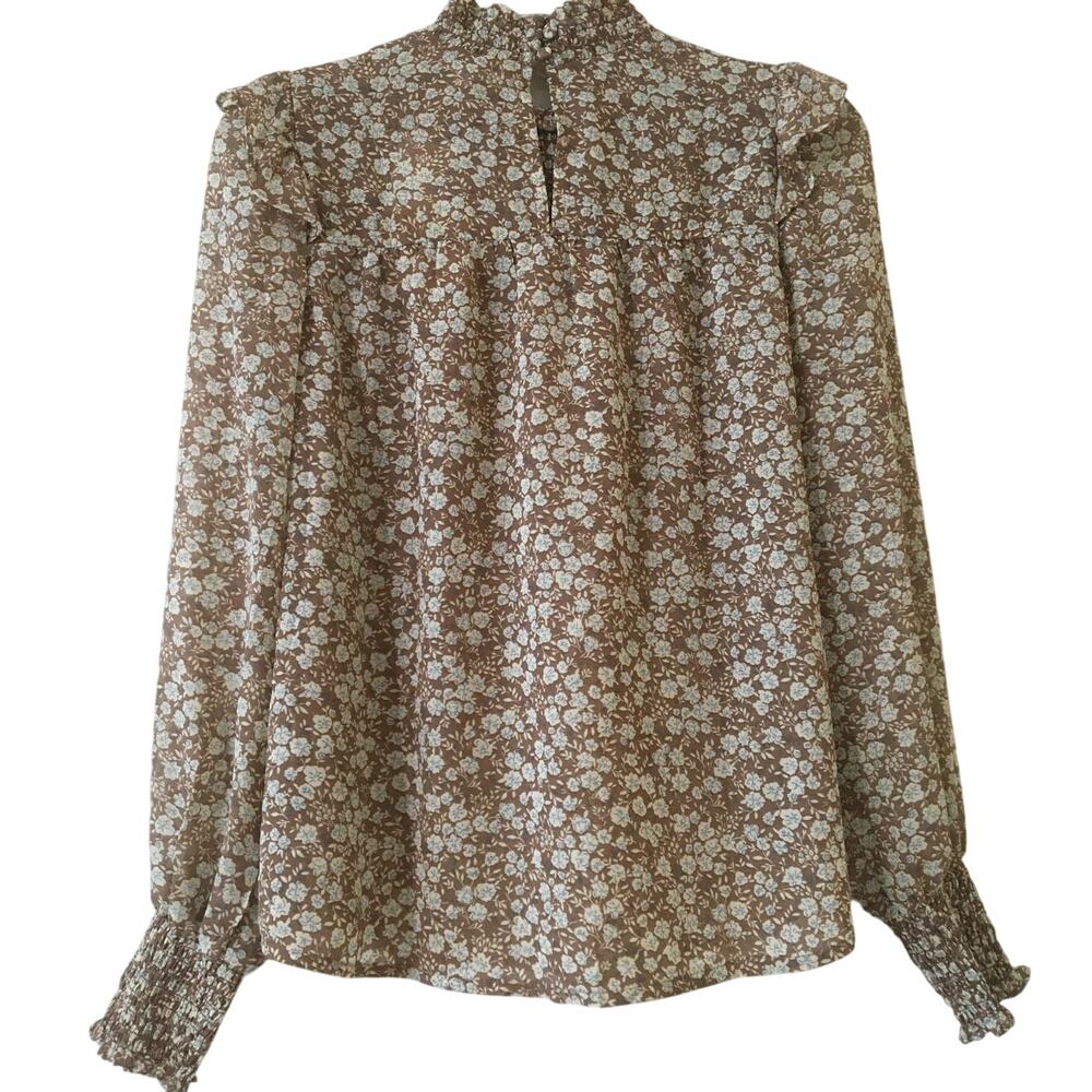 NWT Blu Pepper Small Almond Multi Floral Smocked Bodice & Cuffs Long Sleeve Top - Picture 3 of 5